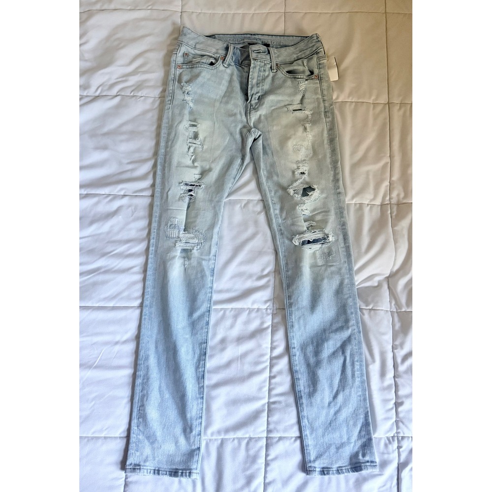 American Eagle Athletic Skinny Airflex+ Distressed Light Wash Jeans 29x32